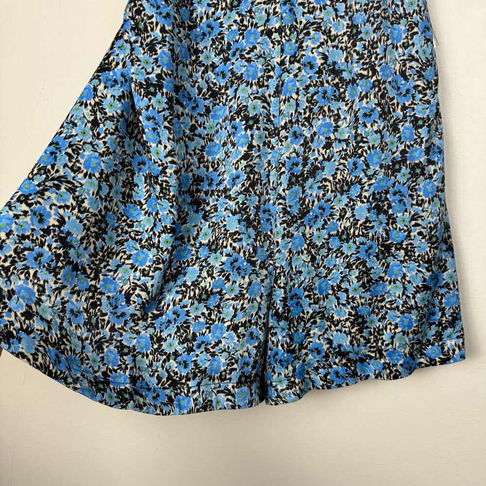 Topshop Floral Romper Blue Silky Satin Grunge Tie Back Sleeveless Size 12 Beach - Picture 10 of 12